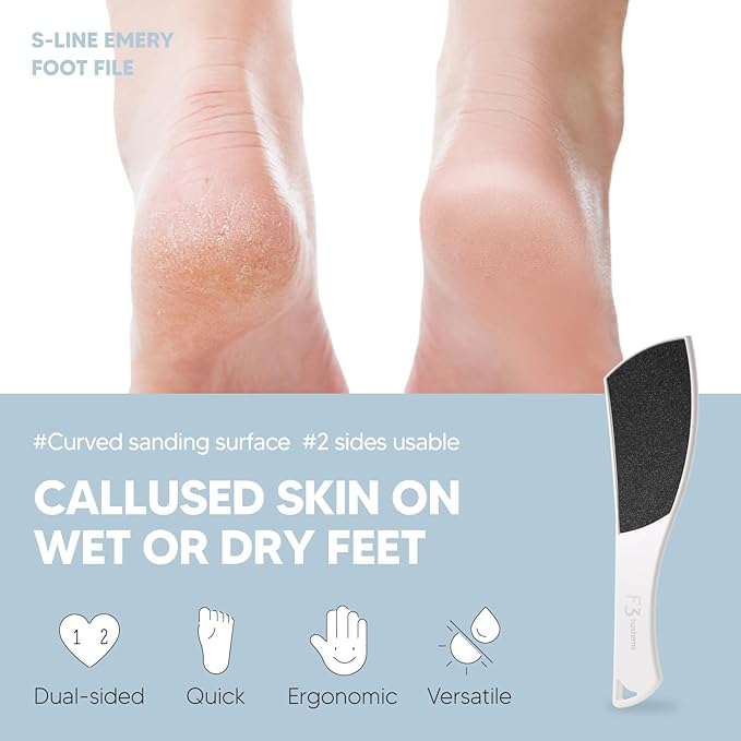 F3 Systems S-Line Emery Foot File & Foot Spray Set, Colossal Double-Sided Pedicure Tool, Effective for Cracked Heel, Ergonomic Design for Easy Grip, Dead Skin Remover, Callus Rasp, Scrubber