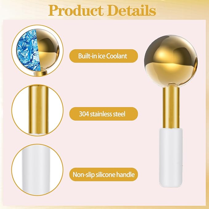Ntwoiee 2 Pcs Ice Globes for Face & Eyes, Unbreakable Stainless Steel Cryo Sticks for Beauty Routines, Facials Cold Roller Cooling Globes for Puffiness, Wrinkles, Dark Circles, Headaches