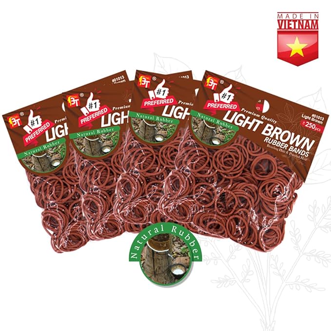 1000 Soft Elastic Hair Accessories 250 Pcs per Pack (Light Brown - 4 Packs) - Stretchy Hair Ties, No Damage Rubber Bands for Braids, Made in Vietnam