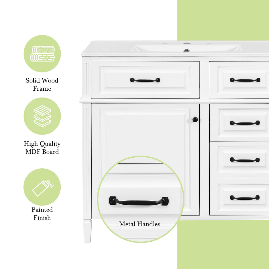 Harper & Bright Designs 36" Bathroom Vanity with Sink, Free Standing Vanity Set with 4 Drawers, Storage Racks, and Adjustable Shelf, Wood Bathroom Cabinet with Ceramic Basin for Bathroom, White