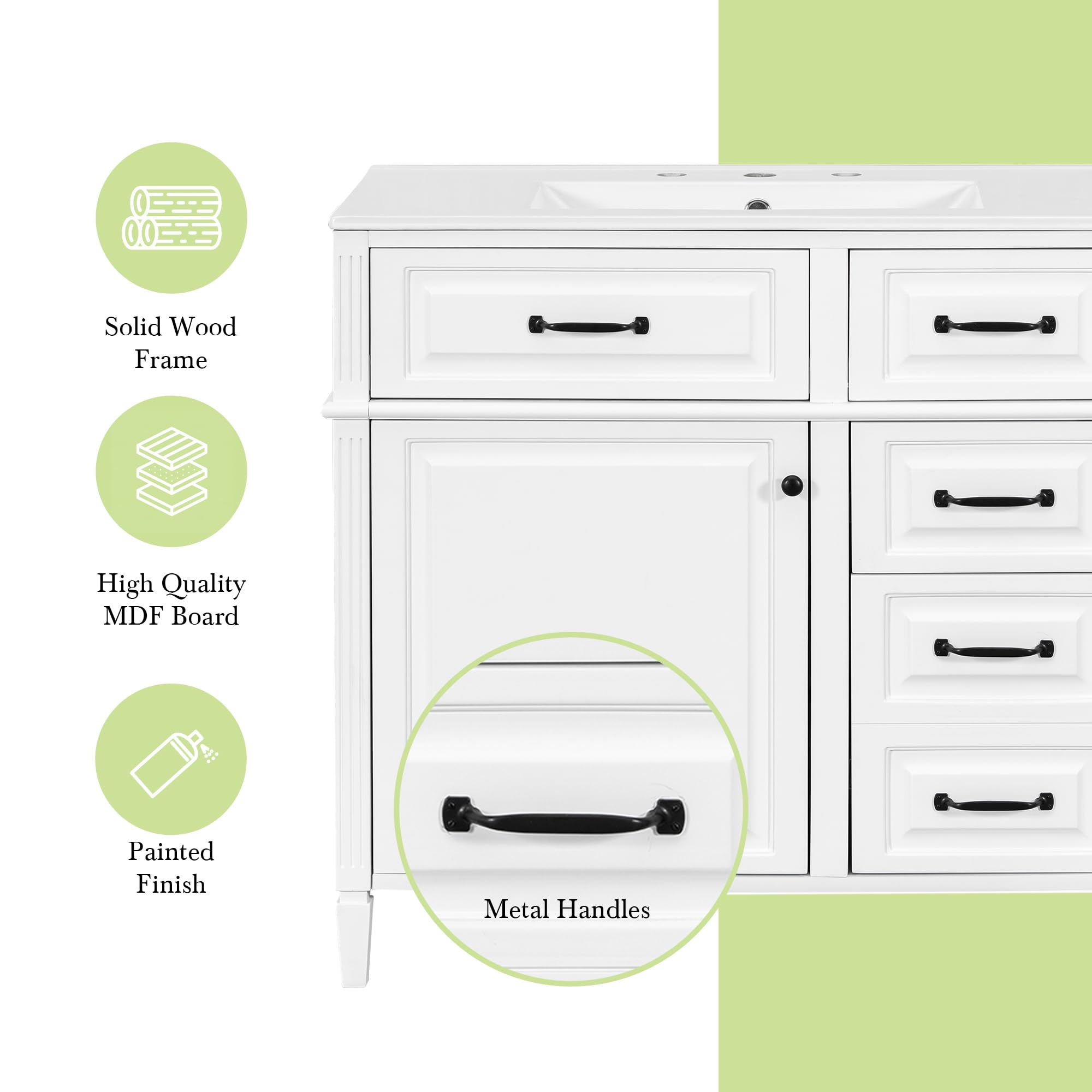 Harper & Bright Designs 36" Bathroom Vanity with Sink, Free Standing Vanity Set with 4 Drawers, Storage Racks, and Adjustable Shelf, Wood Bathroom Cabinet with Ceramic Basin for Bathroom, White