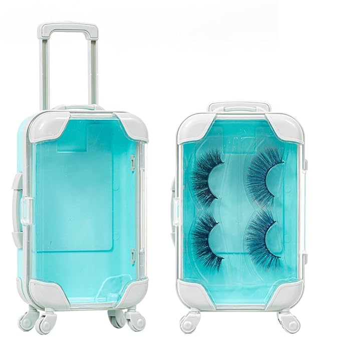 Fake Eyelash Organizer Case Eyelash Extension Mini Suitcase Lashes Organizer Packing Makeup Container Luaage Box for Women Travel 2 Eyelash Tray (Blue)