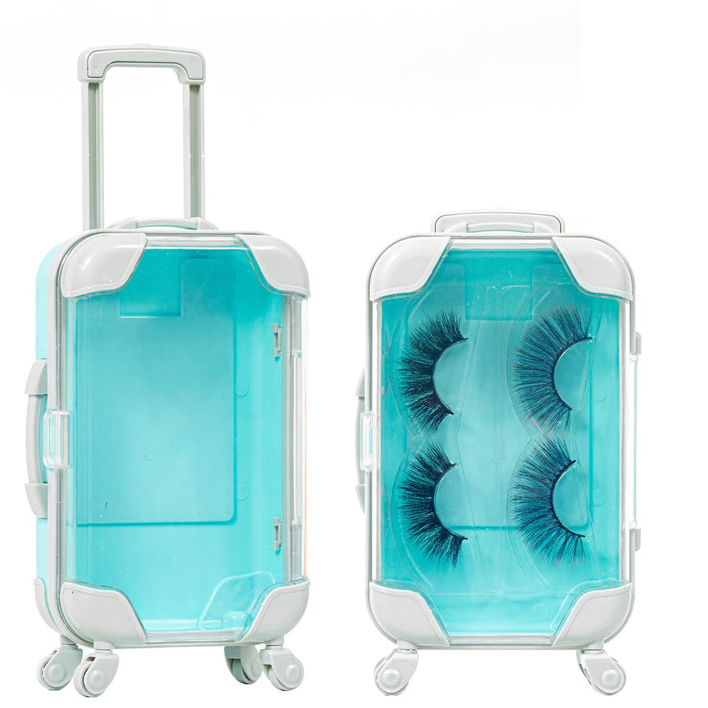 YiQiYi Fake Eyelash Organizer Case Eyelash Extension Mini Suitcase Lashes Organizer Packing Makeup Container Luaage Box for Women Travel Eyelash Tray (Blue)