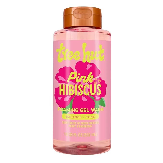 Tree Hut Pink Hibiscus Body Wash, Hydrating & Moisturizing Shower Gel w/Shea Butter & Essential Oils, Soft Smooth Glowing Skin, Gentle Cleanser For All Skin Types, Self Care Gifts for Women, 18 Fl Oz