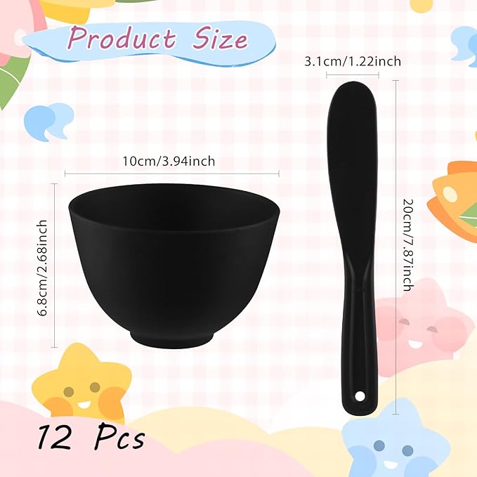 Black Silicone Mixing Bowls Facial Mask Serve Bowl Cosmetic Beauty Tool with Stirring Sticks for Skincare DIY Craft Home Salon - 12 Pcs