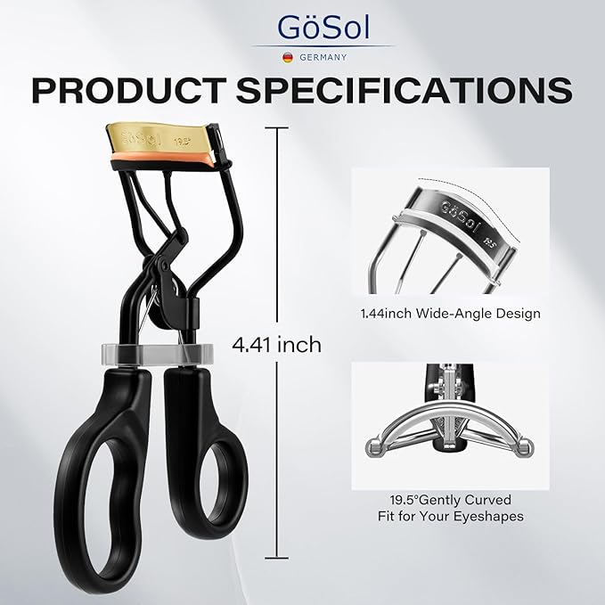 Eyelash Curler w/3 Replacement Pads (Soft/Medium/Firm) - Professional Lash Curler for Natural, Fake, Curly or Straight Lashes, Includes Protective Cover (Black)