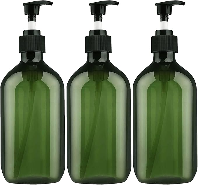 Empty Plastic Bottles with Pump Dispenser, 500ml/16.9oz (Green, 3 Pack)