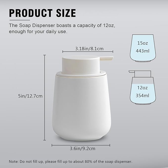 Agyiuns Soap Dispenser, Ceramic Foaming Soap Dispenser with Easy-to-Press Pump for Bathroom (White Foam Dispenser)