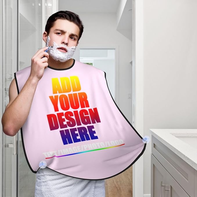 Custom Beard Bibs Apron Personalized Beard Hair Catcher Add Photo Picture Text Waterproof Beard Shave Cape for Shaving Trimming for Birthday Father's Day Gifts Light Pink