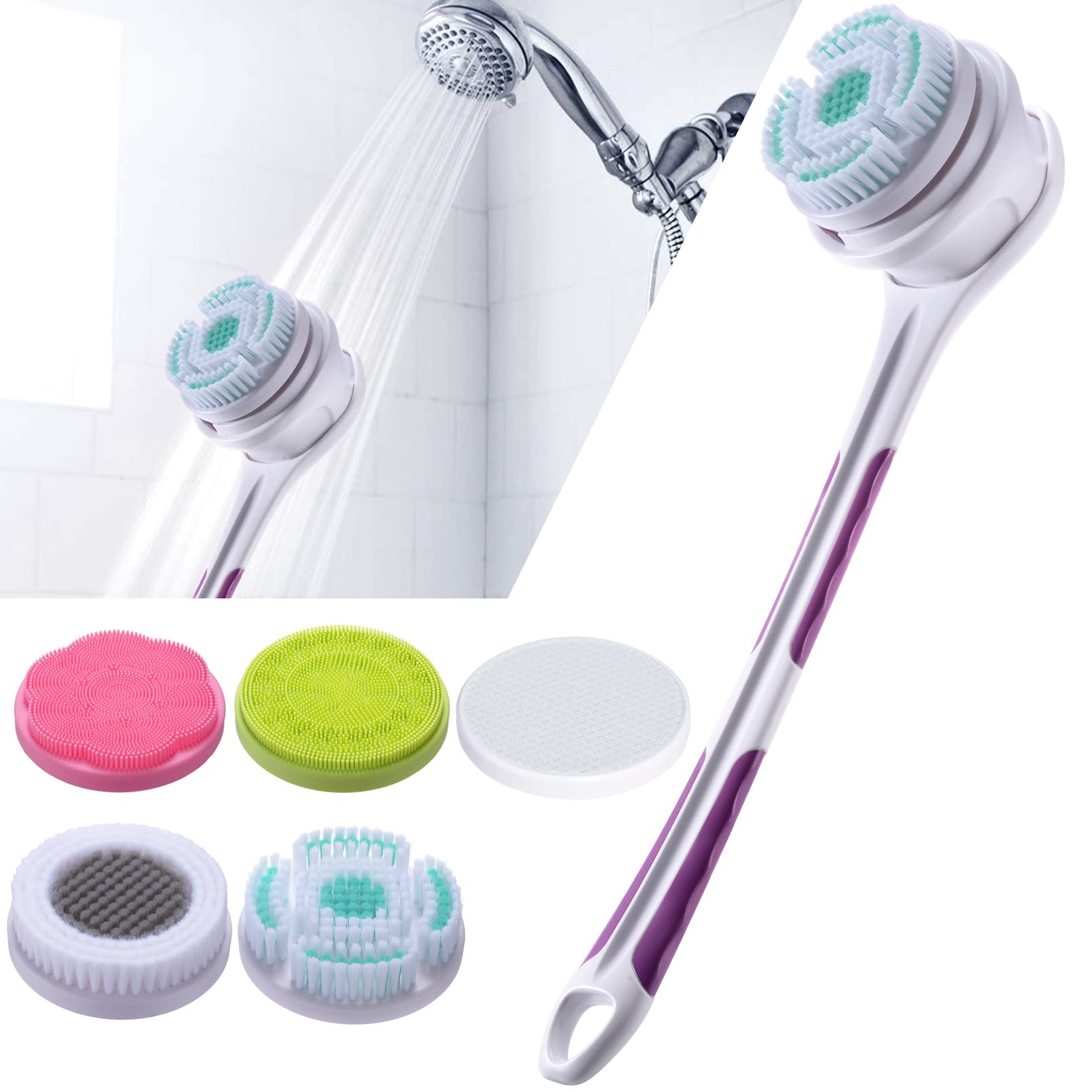 SoulBay IPX7 Electric Body Brush with 17" Handle, 5 Brush Heads