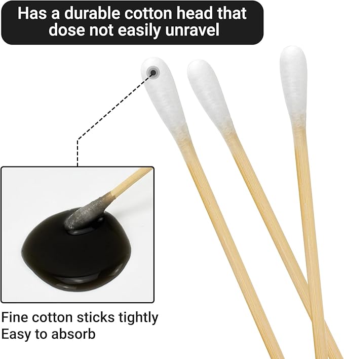 600PCS 6'' Round Long Cotton Swabs - Lint Free Pure Cotton Tips Gun Cleaning Swabs with Durable Stem, Also fit Makeup, Pet Care, Electronic, Household- Case Package(Round Tip)