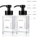 PLOUTA HOME Foaming Soap Dispenser 2 Pack, 12oz/350ml Glass Foaming Hand Soap Dispenser Set with Stainless Steel Pump, Square Refillable Foam Pump Bottles for Bathroom&Kitchen,Includes 6 Labels