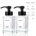 PLOUTA HOME Foaming Soap Dispenser 2 Pack, 12oz/350ml Glass Foaming Hand Soap Dispenser Set with Stainless Steel Pump, Square Refillable Foam Pump Bottles for Bathroom&Kitchen,Includes 6 Labels