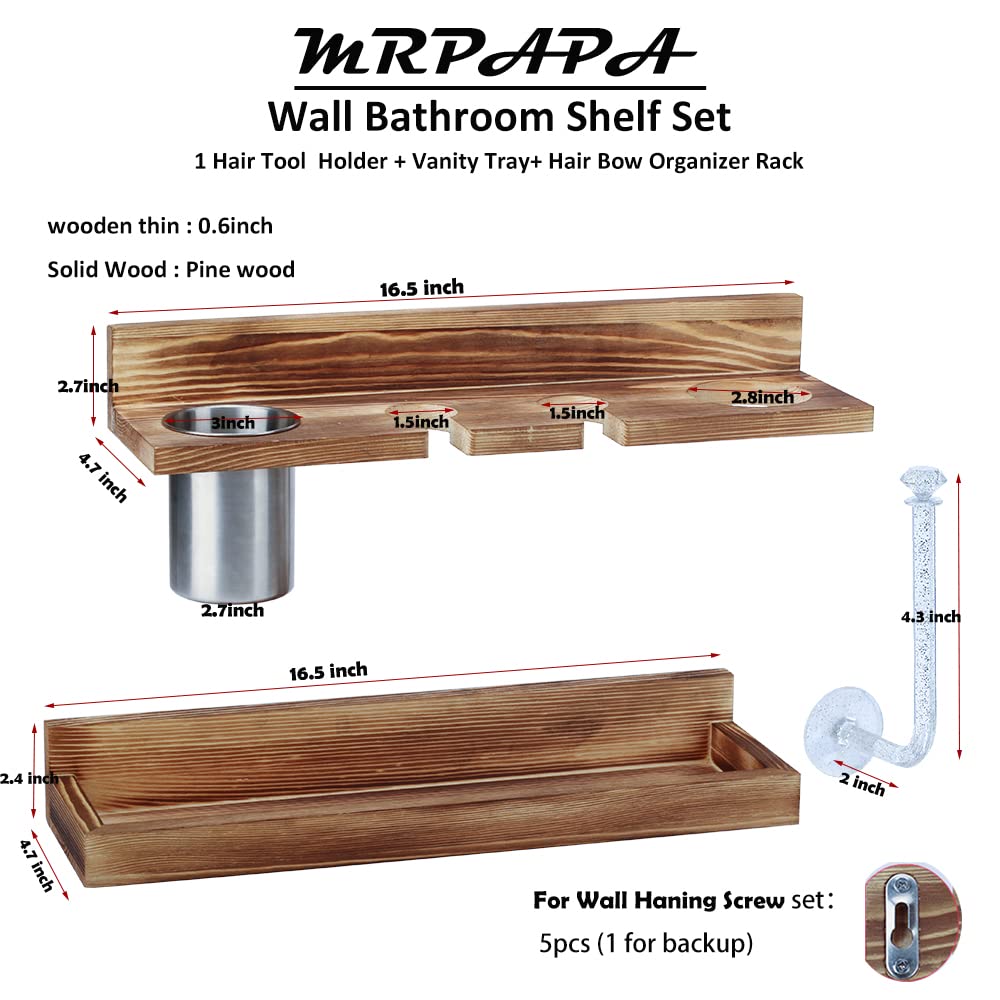 MRPAPA Hair Tool Organizer Wall Mount 2 Layer Wooden Blow Dryer Holder