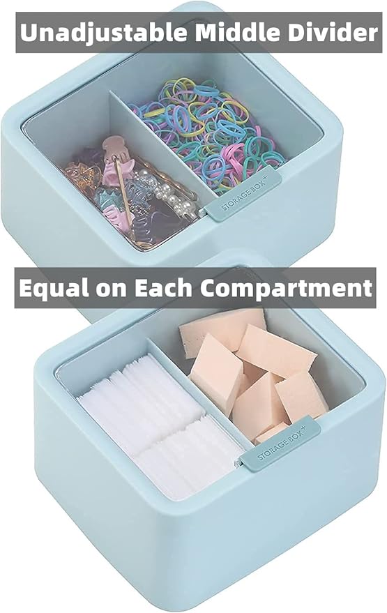 Tecbeauty Large Qtips Holder - 2 Grids Cotton Swabs Dispenser Bathroom Organizer Cotton Balls, Pads Storage Canisters, Hinged Lids, Blue