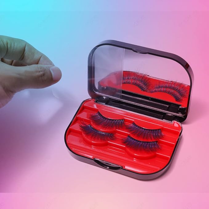 3 Tier Eyelash Storage Case Lash Dime Organizer Holder Box with Mirror Makeup Cosmetic Travel Case Empty False Lash Container (Black Red))