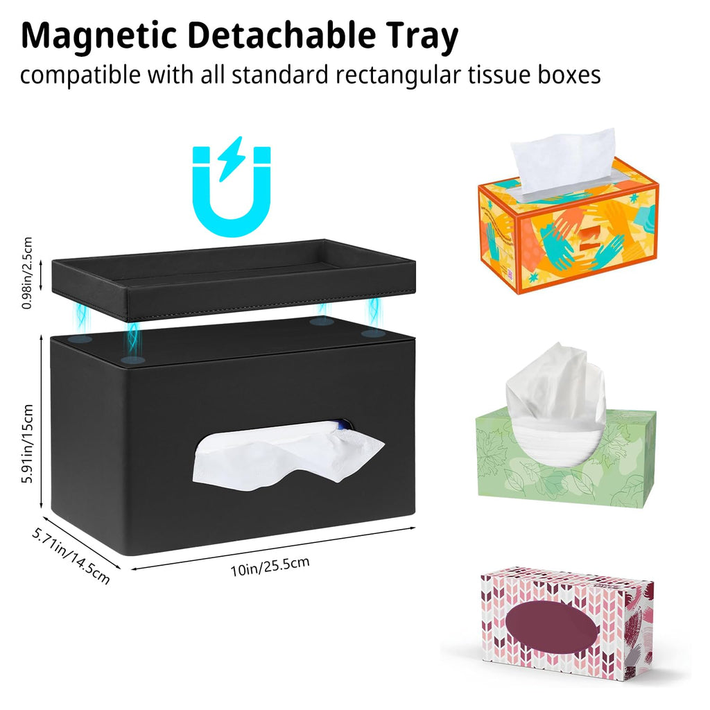 Extra Large Tissue Box Cover with Storage Tray,Rectangle Tissue Box Holder