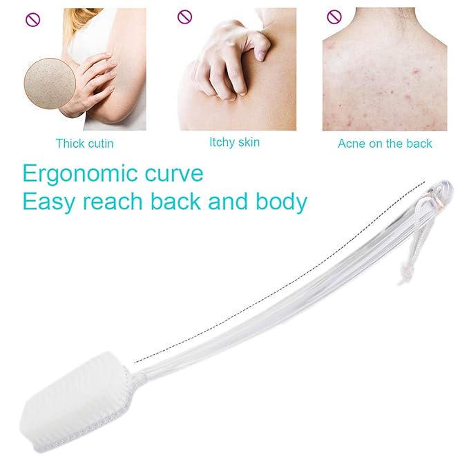 Mczxon Bath Body Back Shower Brush with Curved Long Handle for Exfoliating Skin Improve Blood Circulation, Clear Back Scrubber Bath Wet or Dry Brushing Body Brush for Shower Women Men