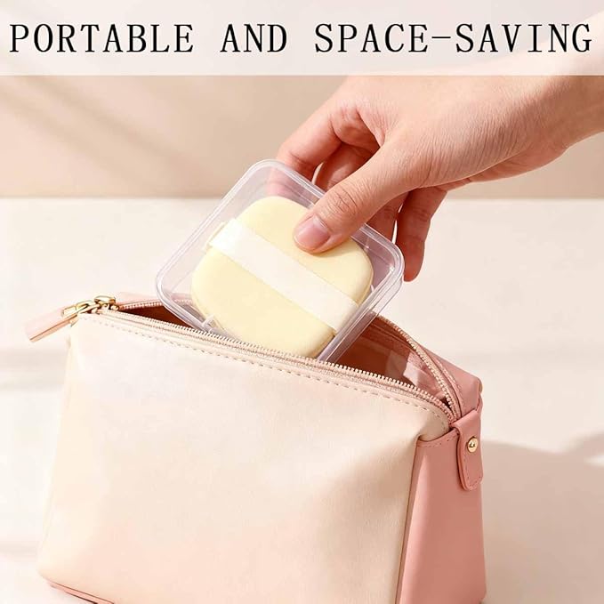 6 PCS Square Powder Puff Holders Cases Clear Makeup Sponge Protective Container Portable Beauty Blender Holder Reusable Dust-Proof Pocket Cosmetic Puff Box Beauty Makeup Tools for Travel (Transparent)