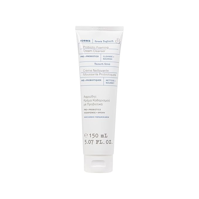 KORRES Greek Yoghurt Foaming Cream Cleanser, Hydrating, Deep Cleansing Skin Care, Makeup Remover, Face Wash for Women, Cream to Foam Facial Cleanser for Dry, Oily, Sensitive, Any Skin Type, 5.07 fl oz