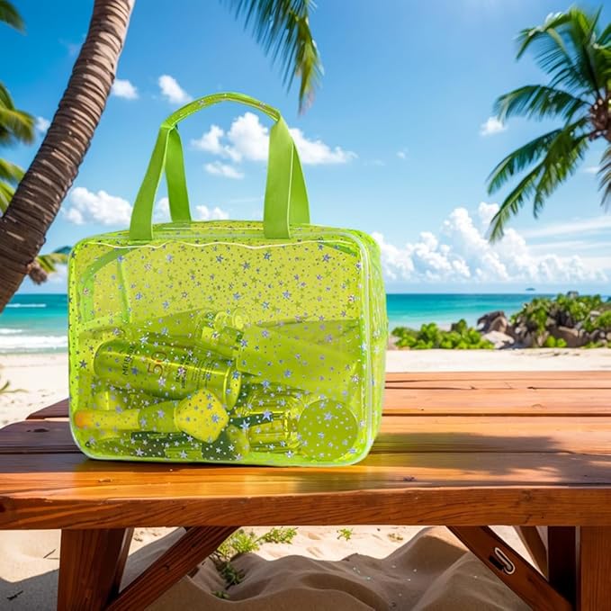 TotePrint Yellow Star Large Cosmetic Bag and Travel Pouch with Handle,Durable Material,Zipper Design-Ideal for Makeup,Travel Essentials
