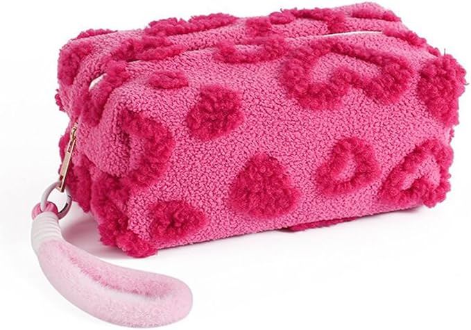 SxoSyo Plush Makeup Bags, Cosmetic Cases, Pink Heart