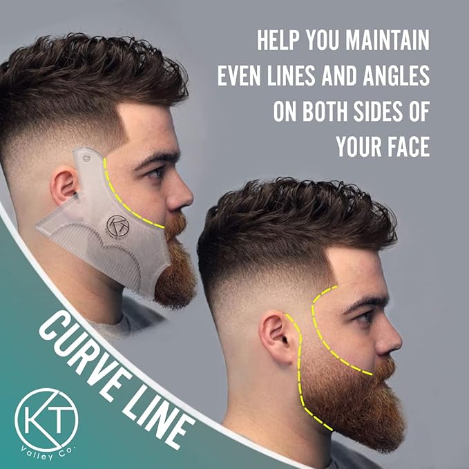 KT Valley Co. Men’s Beard Shaping Tool Transparent Design for Men's Jaw Cheek Neck Line Symmetric Curve, Professional Beard Guide Styling Comb Works w/All Types of Razors and Beard Trimmers