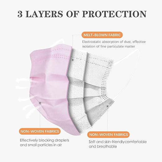 Wecolor 120 PCS Pink Masks, Disposable Face Mask, 3 Ply Protection Masks