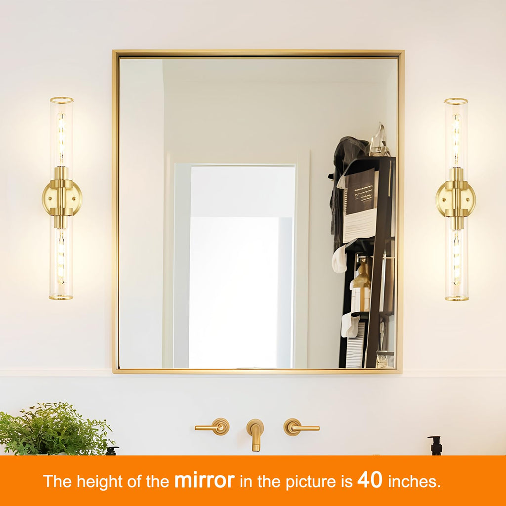 OIYIO Antique Gold Wall Sconces Set of 2, Modern Bathroom Vanity Lights for Mirror, Hardwired Glass Wall Light Fixtures with E26 Base (Bulbs Required) for Bathroom, Bedroom, Hallway, 22.05 Inch