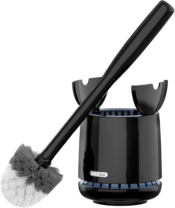MR.SIGA Toilet Bowl Brush and Holder, Sturdy Long Handle, Black, 1 Pack