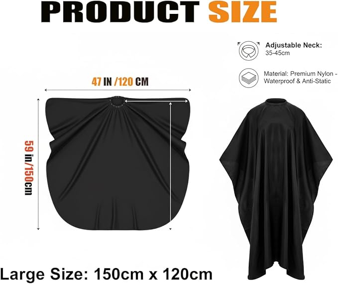 Barber Cape - 10pcs Waterproof Hair Cutting Cape with Snap Closure, Anti-Static Salon Apron for Women, Men, Kids - Professional & Home Use, Black