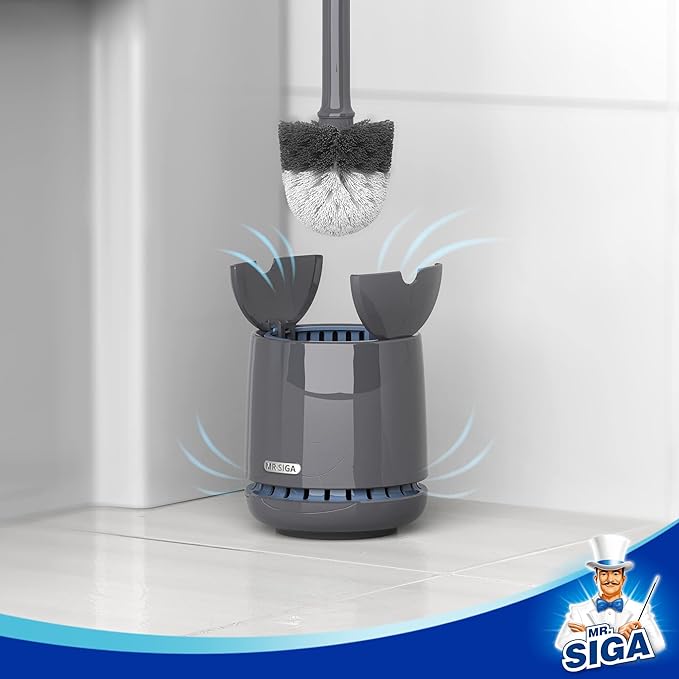 MR.SIGA Toilet Bowl Brush and Holder, Sturdy Long Handle, Gray, 1 Pack