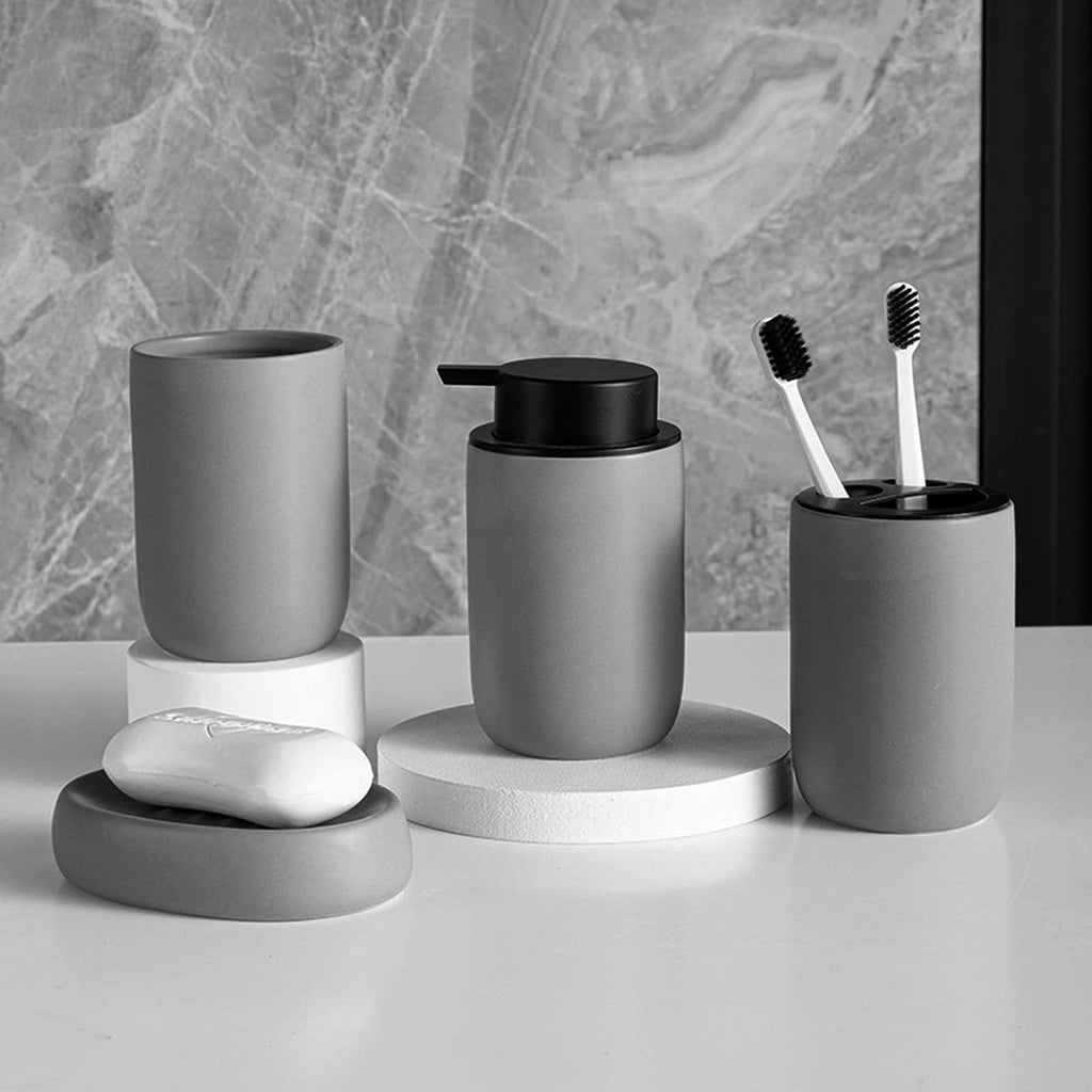 2 Pack Ceramic Foaming Soap Dispenser, Thick Black Pump Bottles, Gray