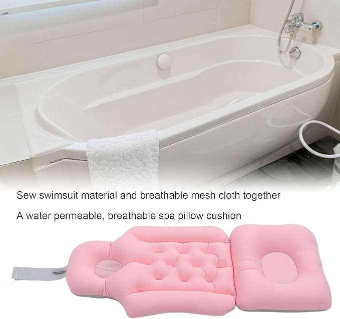 Natudeco Bathtub Cushion Bathtub Pillow Soft Breathable Folding Headrest Back Support Bath Pillow Cushion for Adults Spa(Pink)