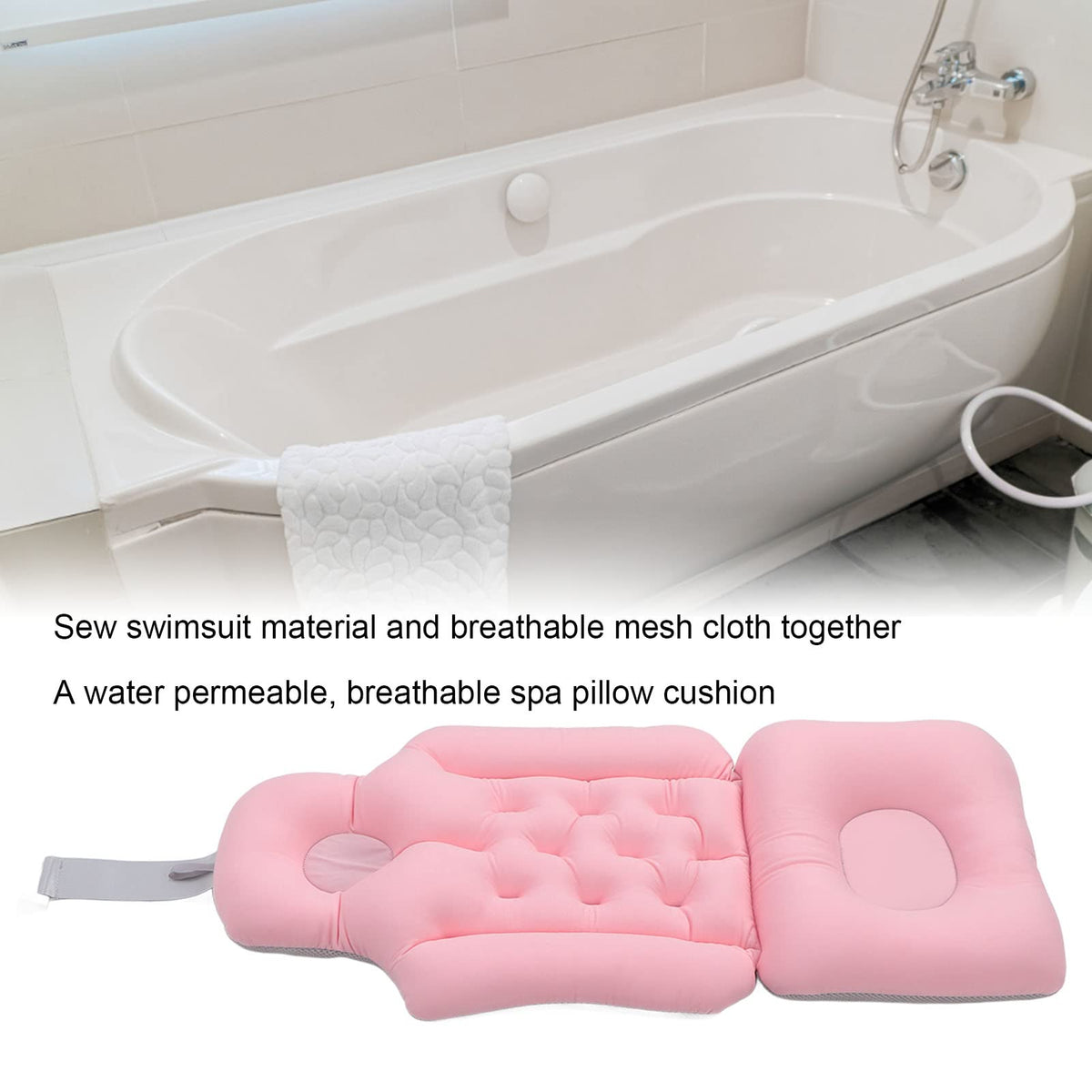 Natudeco Bathtub Cushion Bathtub Pillow Soft Breathable Folding Headrest Back Support Bath Pillow Cushion for Adults Spa(Pink)