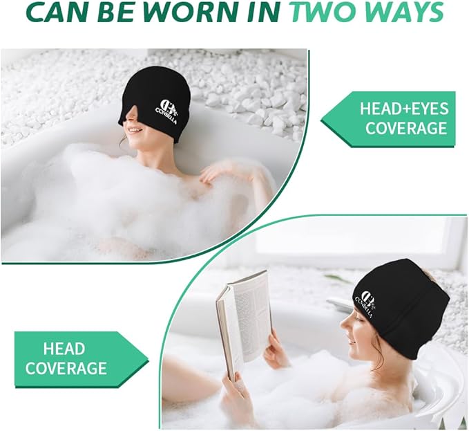 Migraine Relief Cap, Soothing Headache Ice Face Mask Products, Hot and Cold Therapy, Migraine Headache Relief Cap for Migraine, Sinus, Puffy Eyes, Tension, Stress and Hangover (Black+Green)