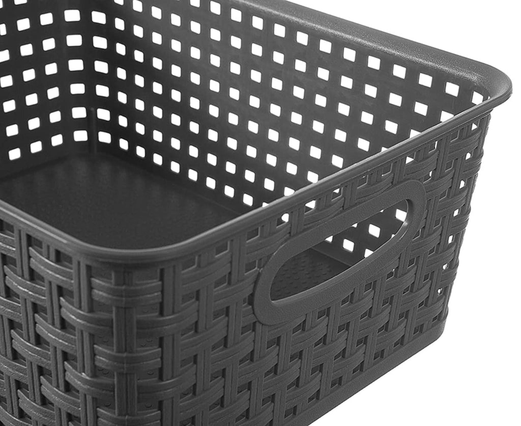 ZHENFAN Grey Plastic Woven Storage Basket, 6-Pack Weave Gray Basket Organizer for Kitchen Office Bathroom