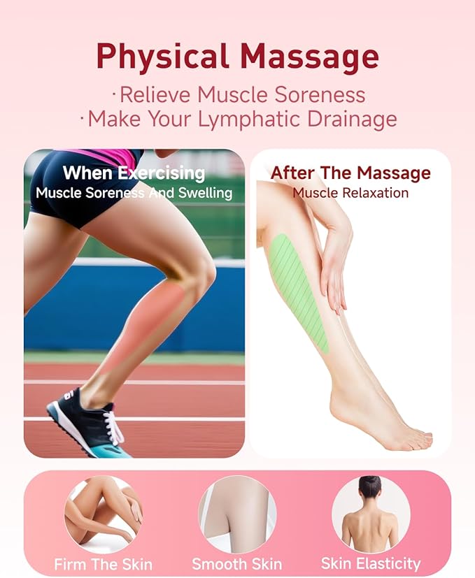 AwnPror Massage Roller for Legs,21 Wheel Circular Leg Clamp+3 Wheel Massage Roller Stick Lymphatic Massage for Relieve Soreness Stiffness Tight Muscles Deep Tissue-Pink