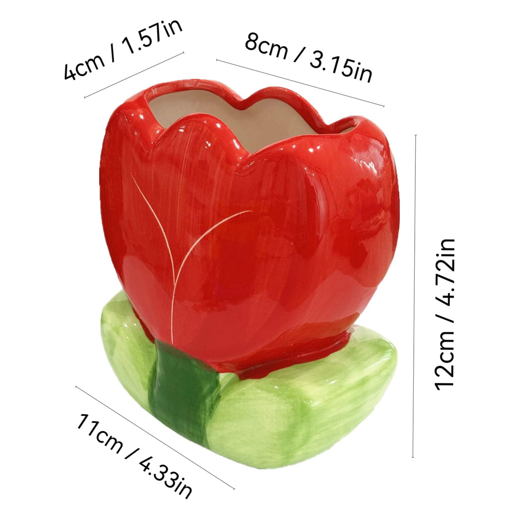 ZHU YU CHUN Ceramic Tulip Make up Brush Holder, Red