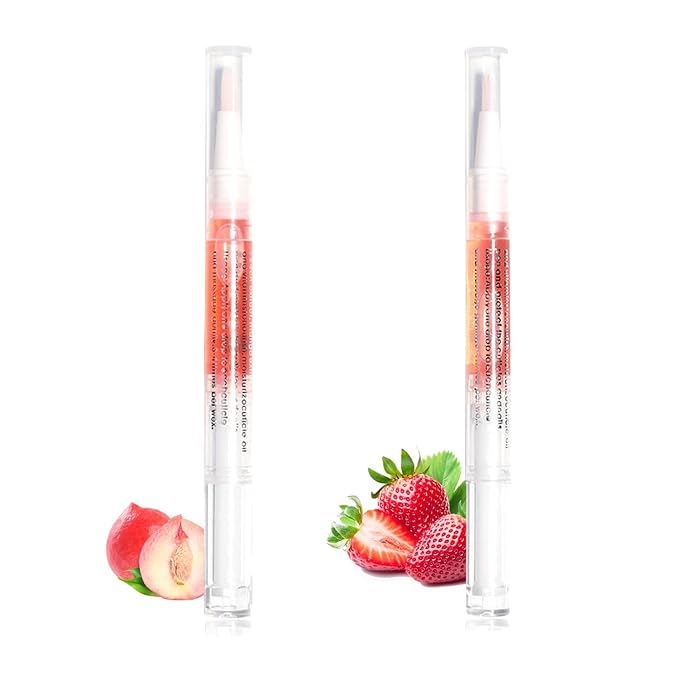 BEVINAS Nail Cuticle Oil KIT 2 Scent (Strawberries Peaches) Revitalize and Strengthen Your Nails Premium Nail Nutrient Oils Ideal for Home DIY or Nail Salon.