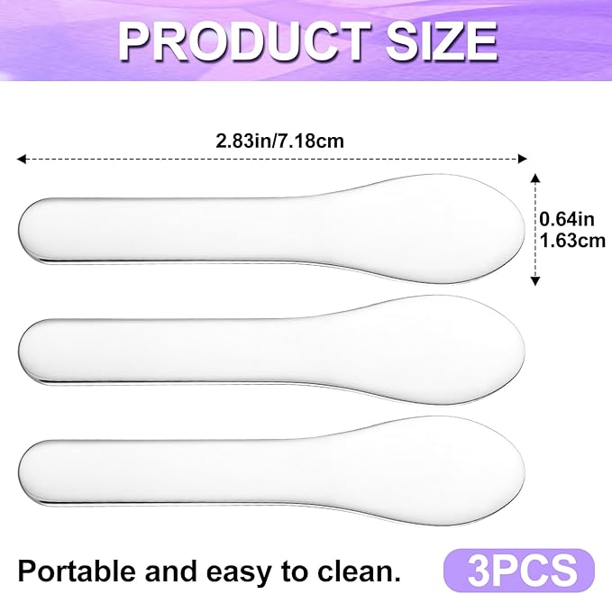 3pcs Mini Stainless Steel Makeup Spatula, Reusable Cosmetic Cream Spatulas Spoon, Skincare Scoop Applicator Facial Massage Beauty Tools for Mixing and Sampling Face Eye Cream- Silver