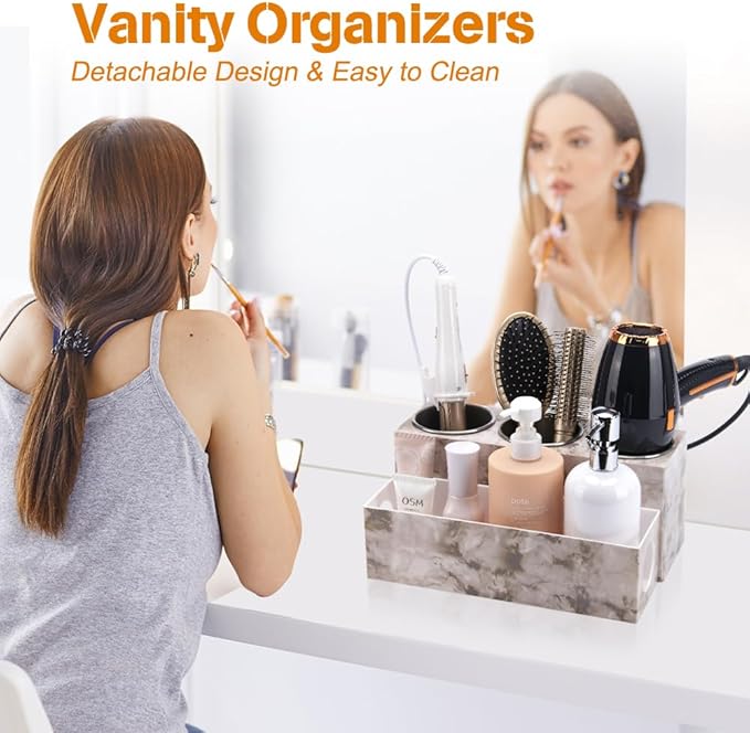 GFWARE Hot Hair Styling Tool Organizer with 3 Stainless Steel Cups, Marble