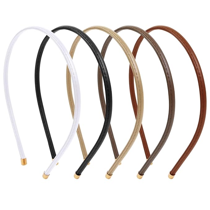 WOVOWOVO 5Pcs Thin Leather Headbands for Women Fashion Hair Bands for Women's Hair Non Slip Black Brown Skinny Headbands Cute Accessories for Women