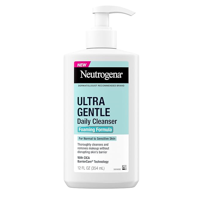 Neutrogena Ultra Gentle Foaming Facial Cleanser, Daily Face Wash for Sensitive Skin, Gently Removes Dirt, Oil & Makeup Without Over-Drying, Fragrance-Free, 12 fl. oz