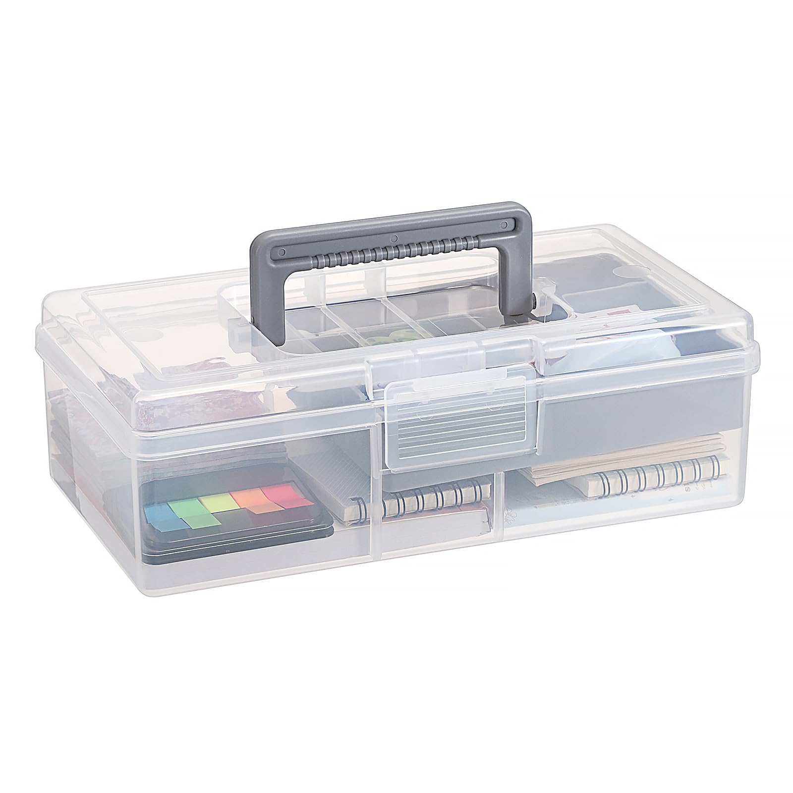 JUXYES Clear Art Craft Supply Storage Bin Sewing Box With Handle Lid