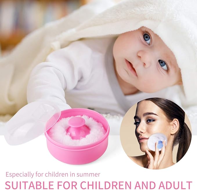 2Pcs Baby Body Cosmetic Powder Puff Body Powder Puff and Container Case (Pink and Blue) (2pcs)
