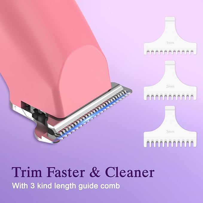 SweetLF Bikini Trimmer for Women-Pubic Hair Trimmer for Women's Legs, Arms & Bikini Line, Body Hair Trimmer with 3 Guards, Type-C Charging, Portable, Pink