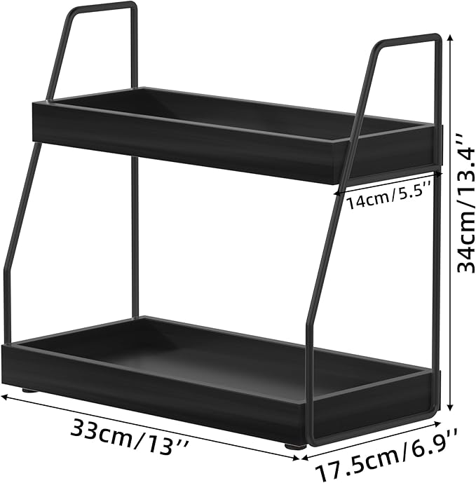 ZGO 2-Tier Modern Bathroom Counter Organizer, Wooden Sink Organizer Shelf for Vanity Storage, Makeup Bedroom Corner (Black Frame, 2 Shelves)