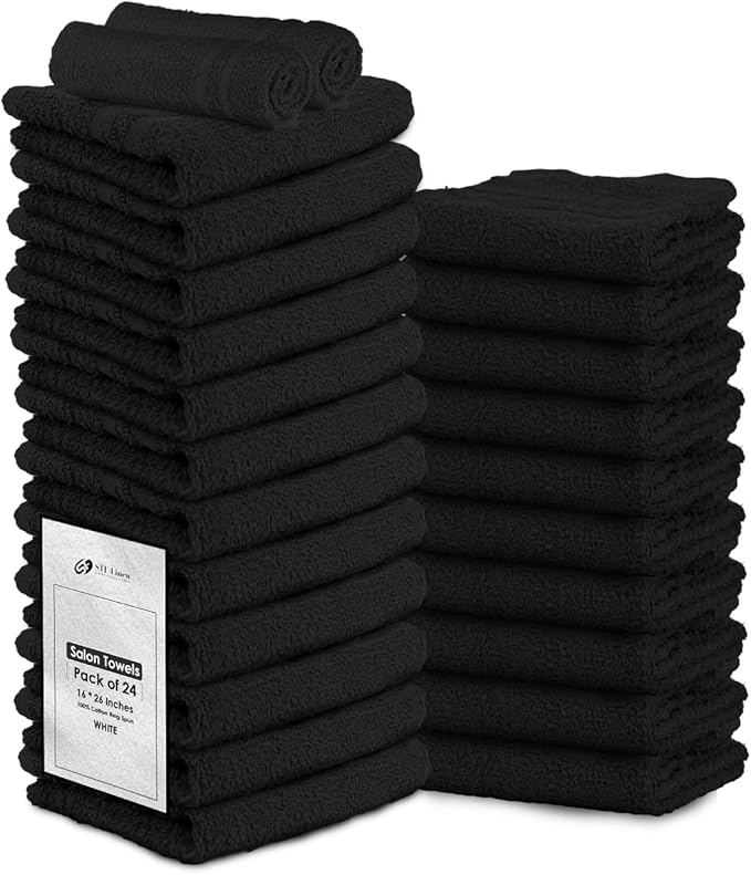STF Linen 24 Pack Black Hand Towels 100% Cotton Spa Towels – 16x27 inches Highly Absorbable Facial, Gym, Hair, Face, Bulk Small Towels (Not Bleach Proof)