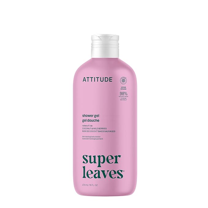 ATTITUDE Body Wash, EWG Verified Shower Gel, Dermatologically Tested, Plant and Mineral-Based, Vegan Personal Care Products, Coconut & Wild Berries Scent, 16 Fl Oz